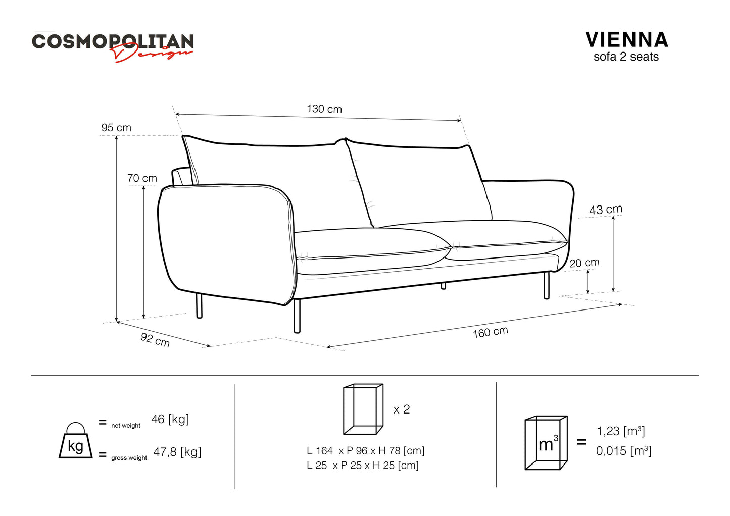 Dīvāns Cosmopolitan Design Vienna 200x92x95 cm debesjums zils - N1 Home