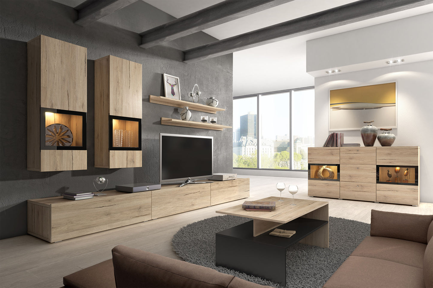 TV skapis Barots 270/41/42 cm San Remo gaišā ozola lamināts/melns - N1 Home