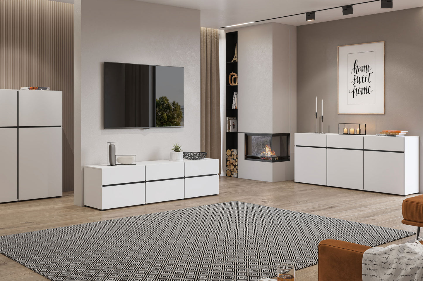 TV skapis Krosit kolekcija 180/40/48 cm melns/balts - N1 Home