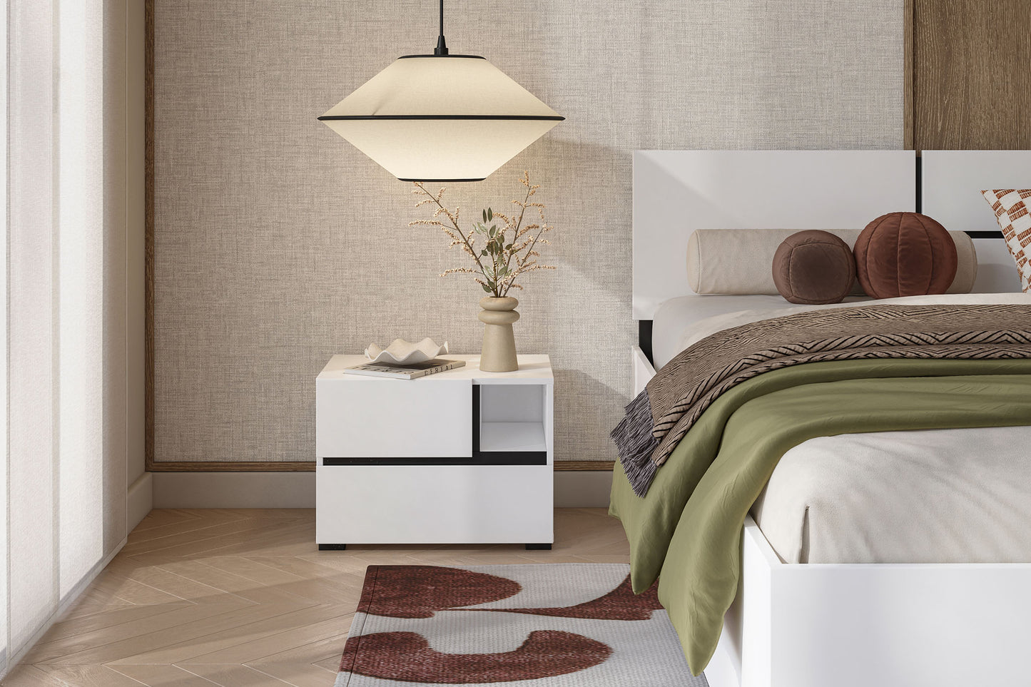 Naktsskapis (2) Krosit kolekcija 55/40/40 cm balts/melns - N1 Home