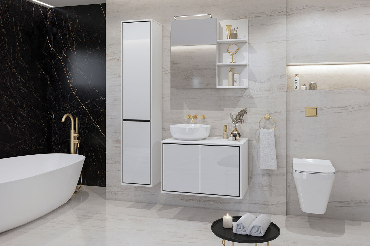 Skapis Iriva 78/48/51 cm balts/melns