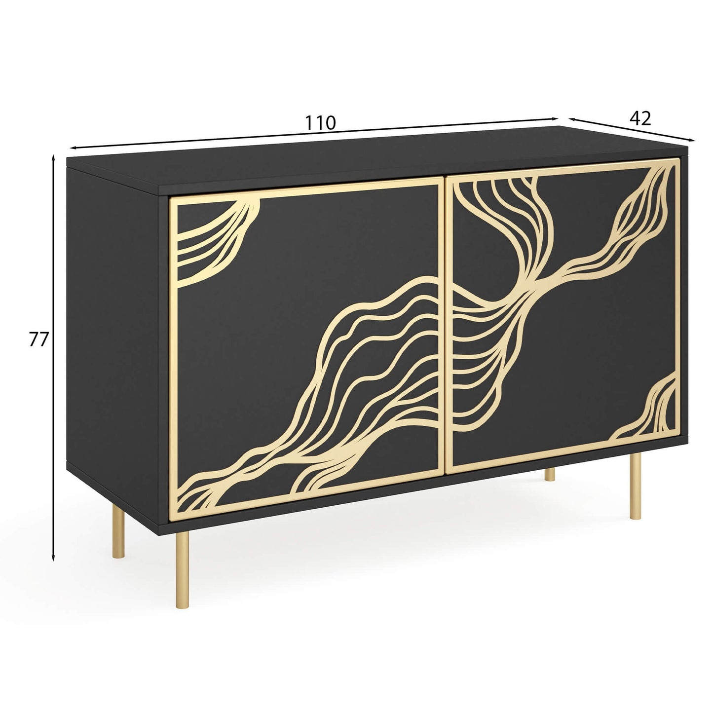 Kumode Maros 110/42/77 cm melns/zelts - N1 Home