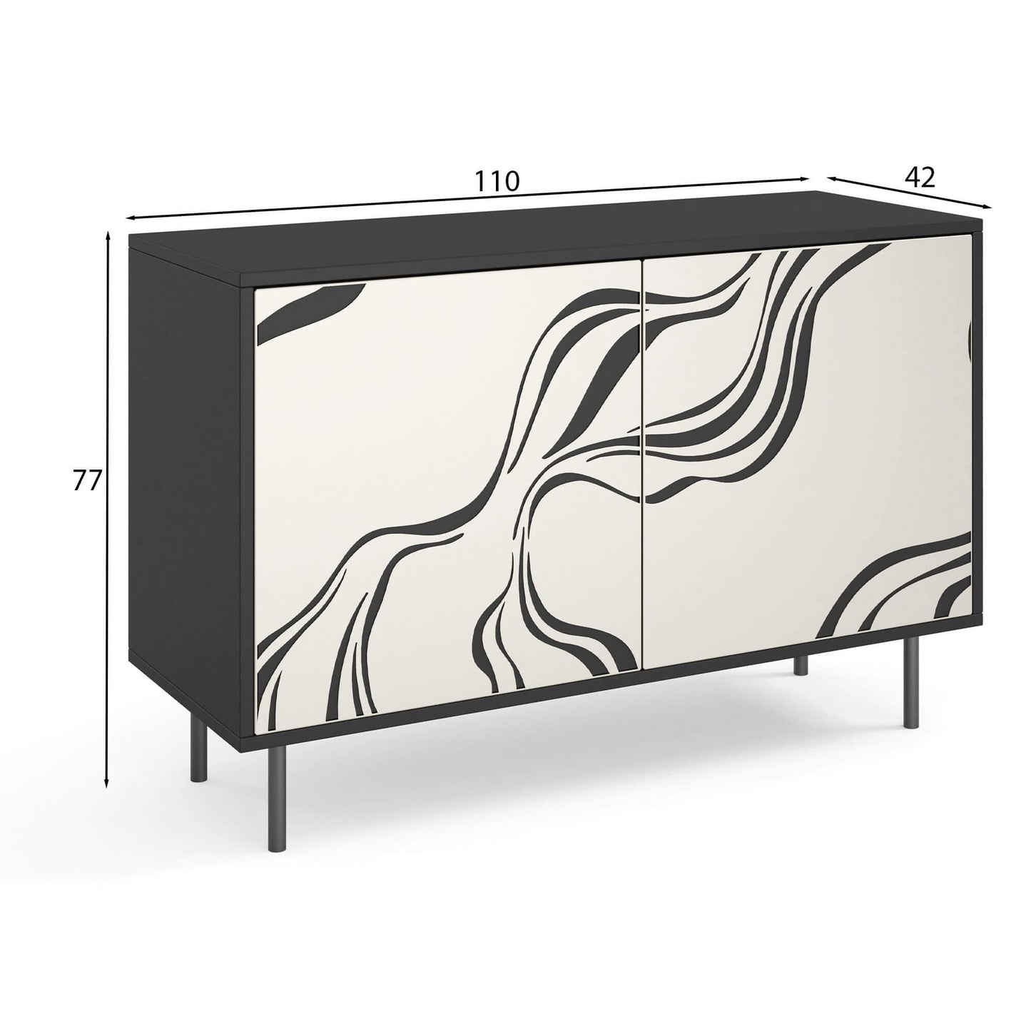 Kumode Vinto 110/42/77 cm melns/kašmirs - N1 Home