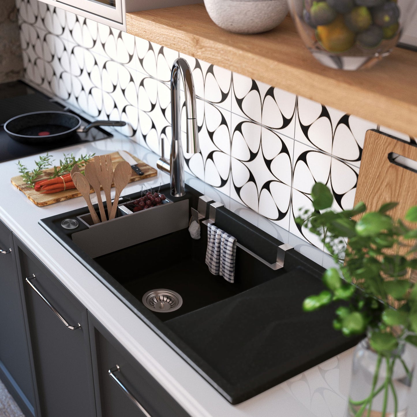 Magnētiskā 1 bļodas granīta izlietne ar izlietni Magnetic 820 x 500 x 219 alabastrs - N1 Home