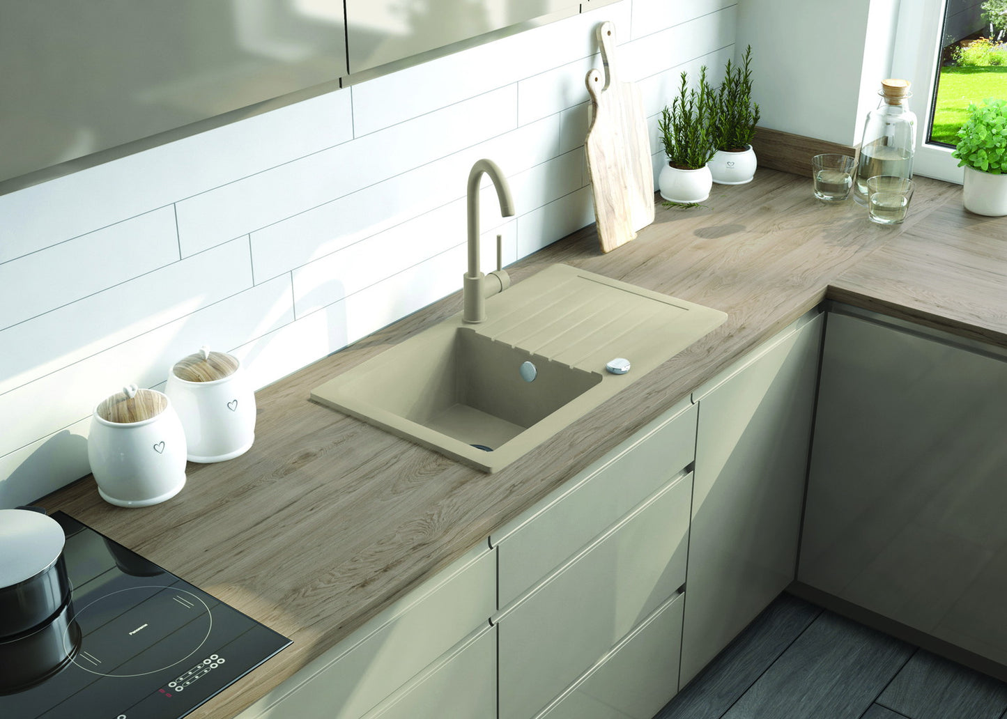 Granīta izlietne ar jaucējkrānu Zorba 580 x 440 x 164 alabastrs - N1 Home