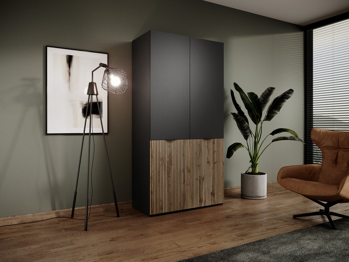 Skapis ENZO 101/200/51 cm melns/ozols - N1 Home