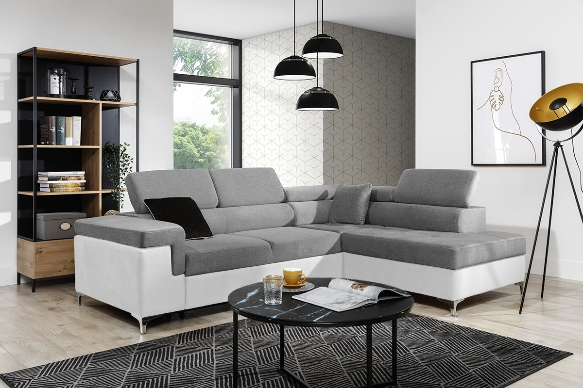 Dīvāns EGO L labais stūris 274/76-98/202 cm balts/pelēks - N1 Home