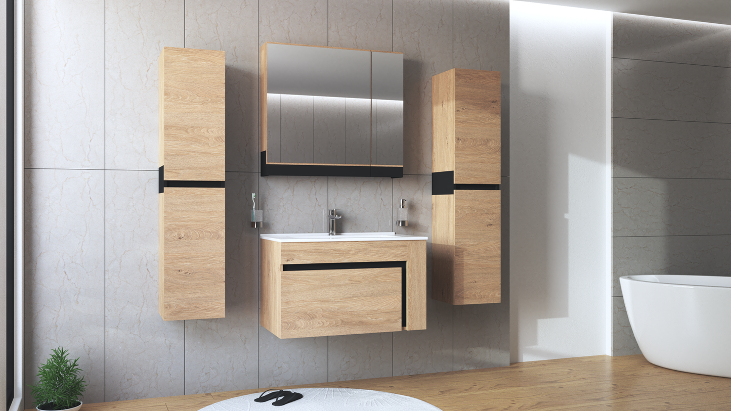 Vannas istabas izlietnes skapīs Due 60/45/47 cm; 80/45/47 cm ozols/melns - N1 Home