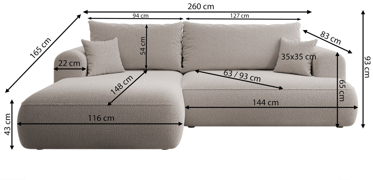 Dīvāns Ovors 260/93/165 cm Castel 15 - N1 Home