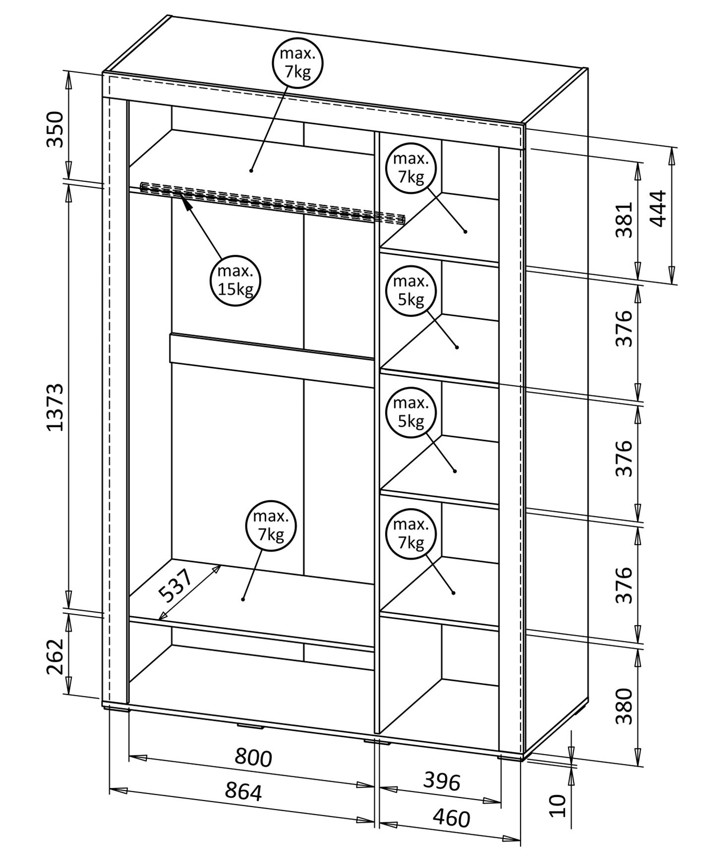 NOMILLA Trīsdurvju skapis ar spoguli 132 cm, kašmirs - N1 Home