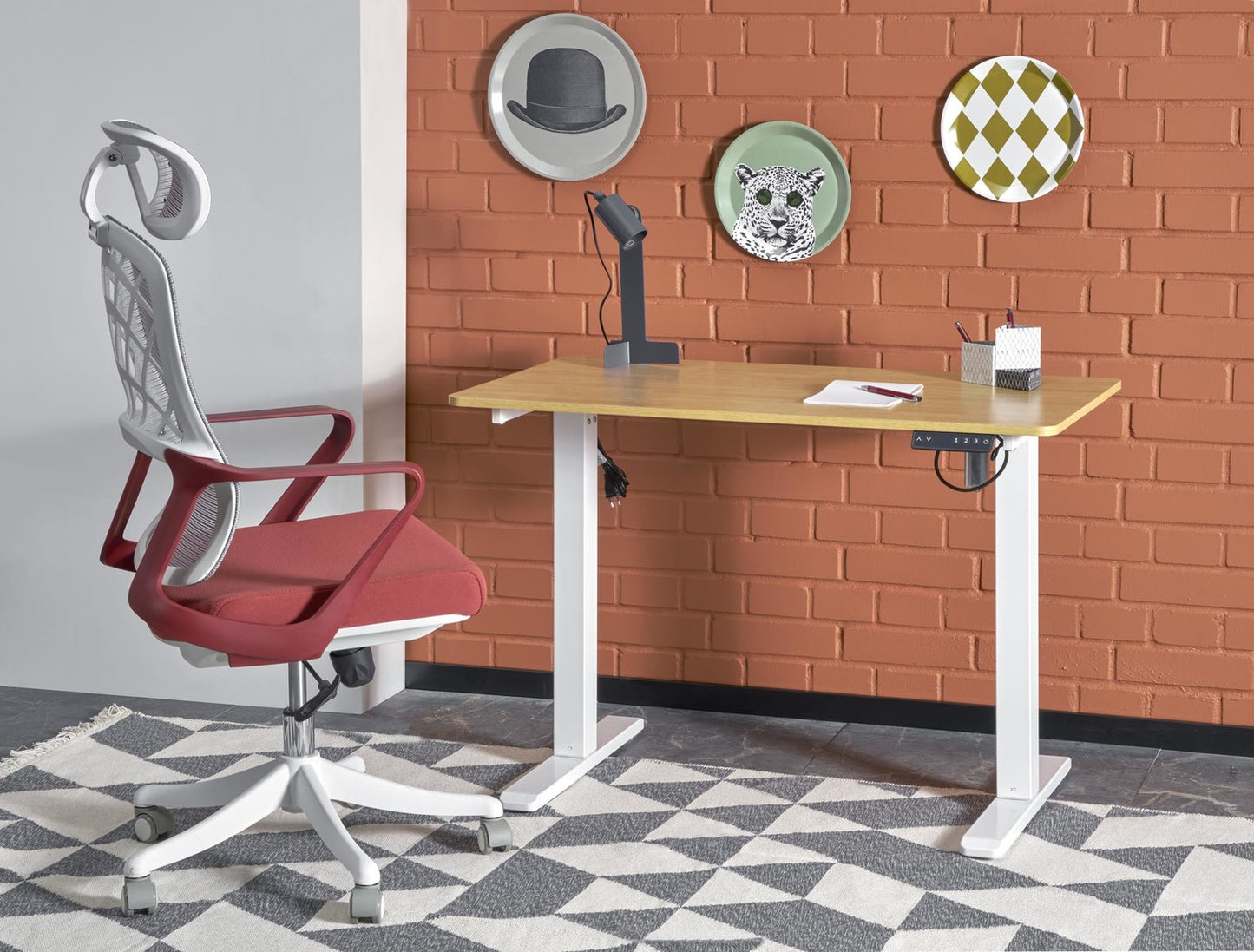 Rakstāmgalds ar augstuma regulēšanas funkciju 105/56/73-118 cm zeltains ozols/balts - N1 Home