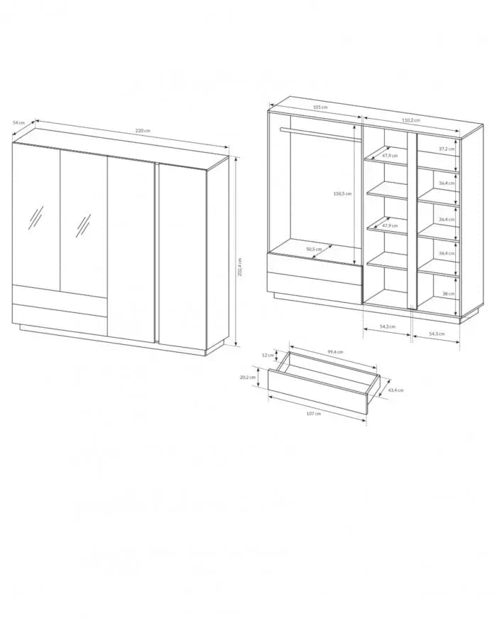 Skapis Arci 220/202/54 cm ozols/antracīts - N1 Home
