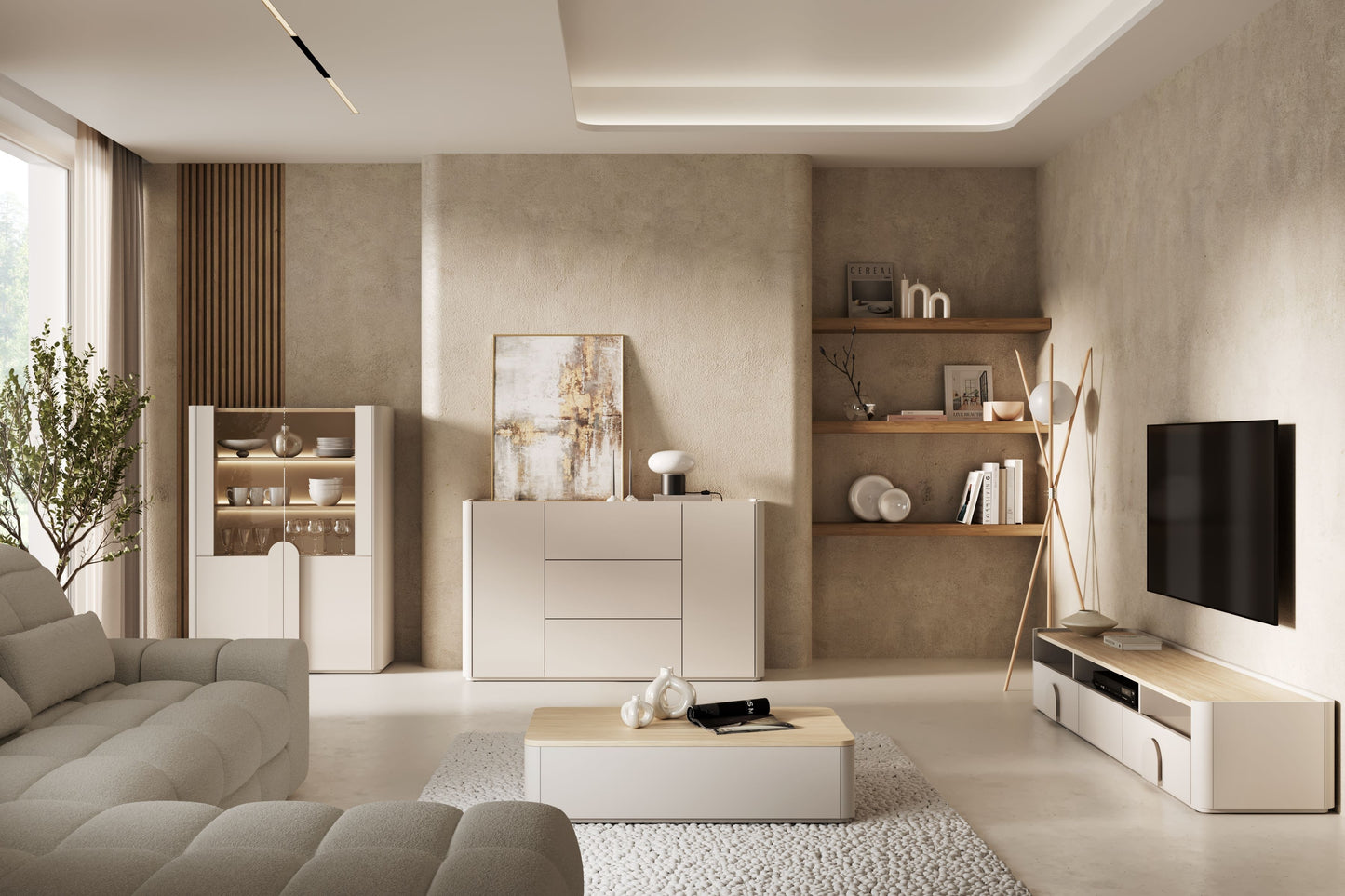 TV skapis Amil 200/35.5/48 cm Kašmirs / Eļļots ozols - N1 Home