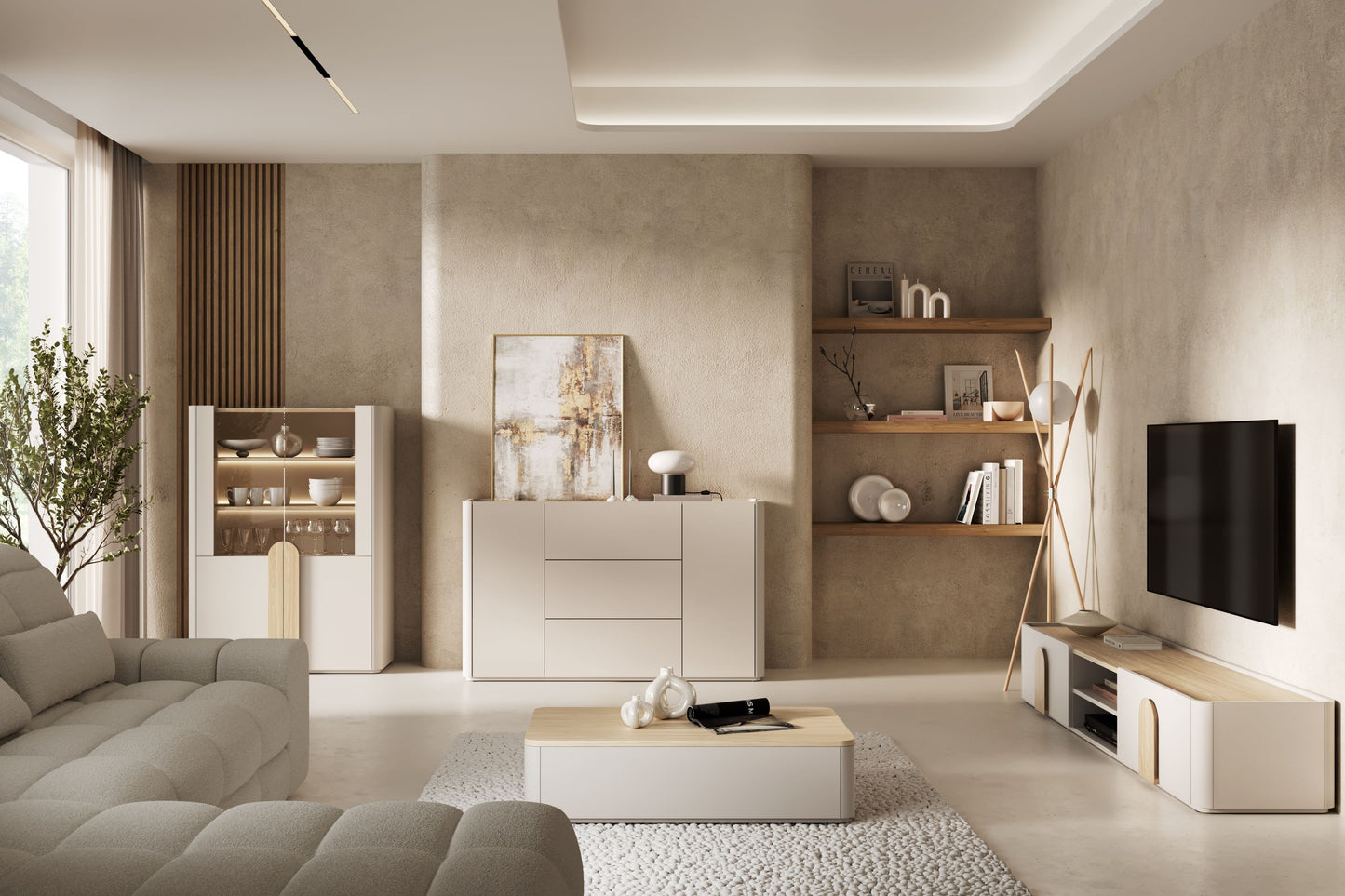 TV skapis Amil 220/35.5/48 cm Kašmirs / Eļļots ozols / Gaišs ozols - N1 Home