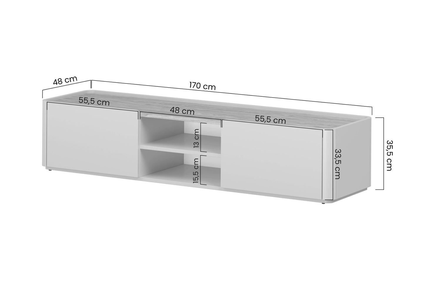 TV skapis Elva 170/35.5/48 cm Eikalipts / Baltijas kāpu ozols - N1 Home