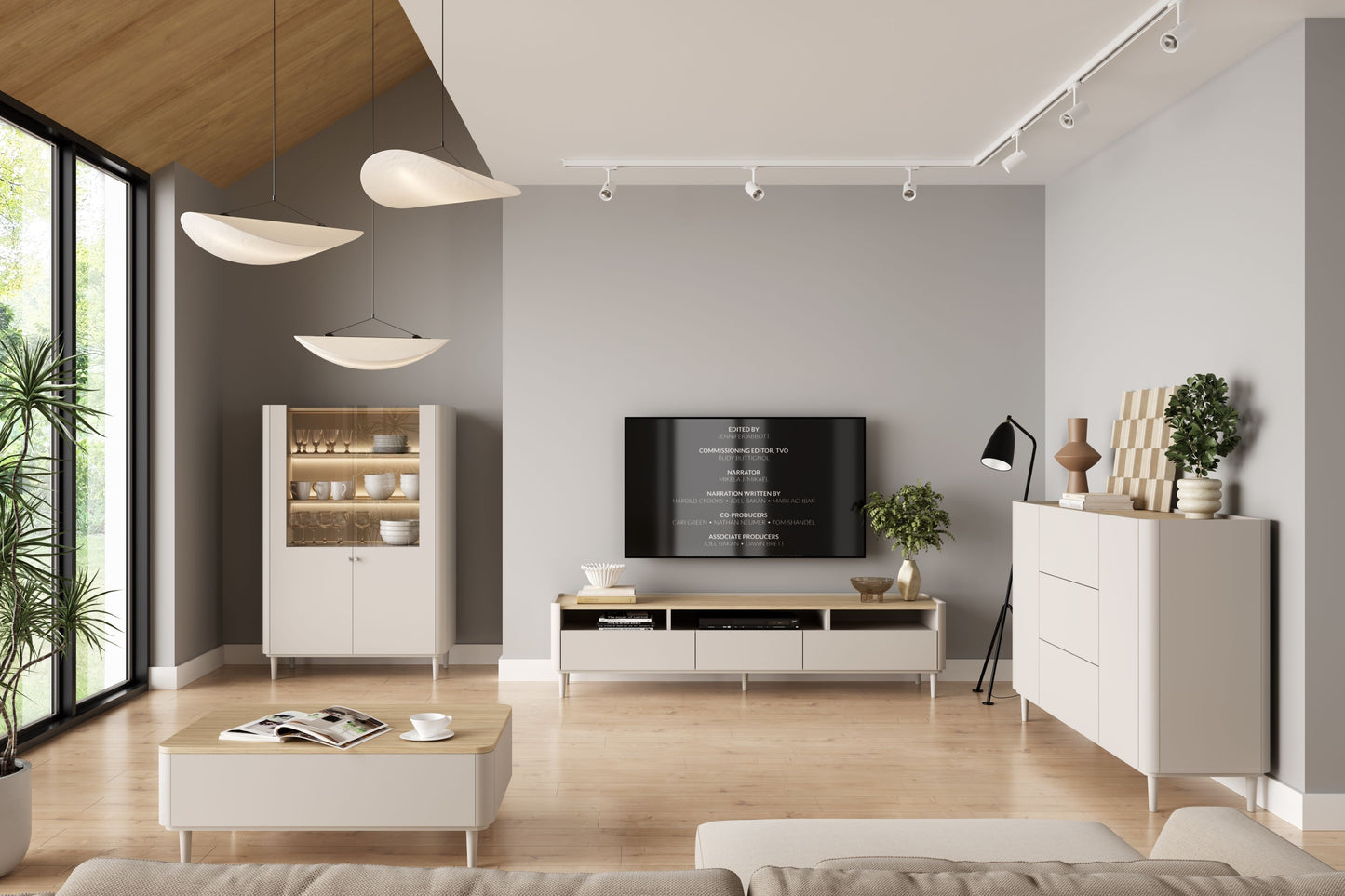 TV skapis Elva 200/48/48 cm Kašmirs / Eļļots ozols - N1 Home