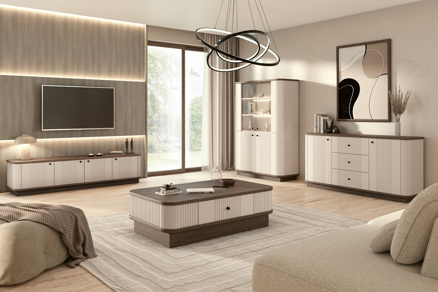 TV skapis Vespa 187/43/38 cm kašmirs/rieksts/melns - N1 Home