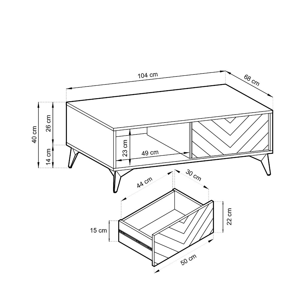 Kafijas galdiņš DM melns ar ozolkoka dekoru 103,5x39,7x68 cm - N1 Home