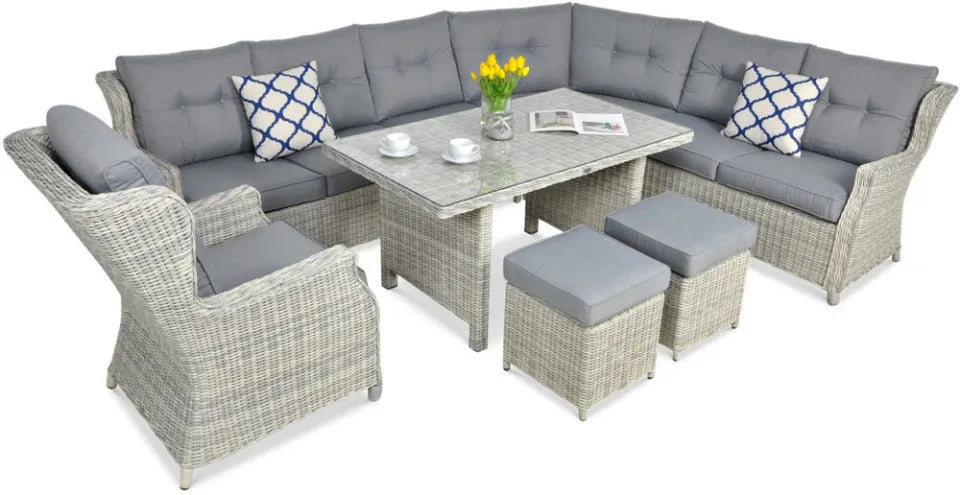 Ēdamgalda komplekts Dova 306/246/87 cm balts/pelēks - N1 Home