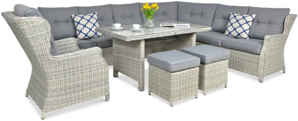 Ēdamgalda komplekts Dova 306/246/87 cm balts/pelēks - N1 Home