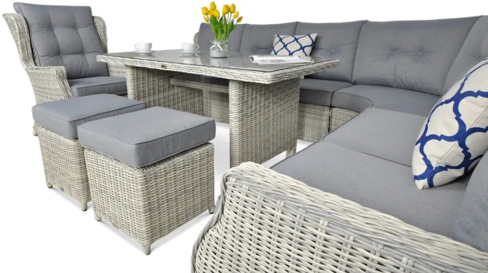 Ēdamgalda komplekts Dova 306/246/87 cm balts/pelēks - N1 Home