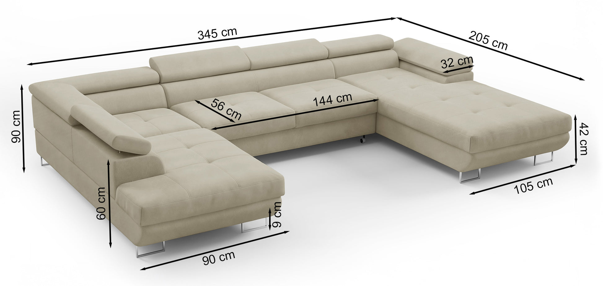Dīvāns Nola 345/90/205 cm Gerra 65 - N1 Home