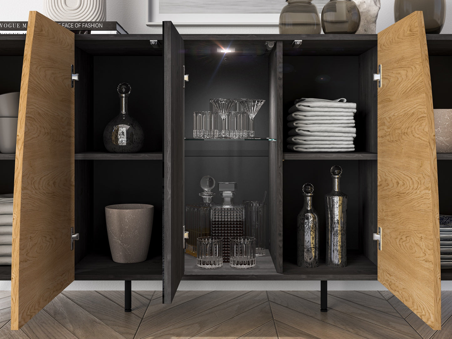 Kumode Toskana 169/82/38 cm ozols/melns