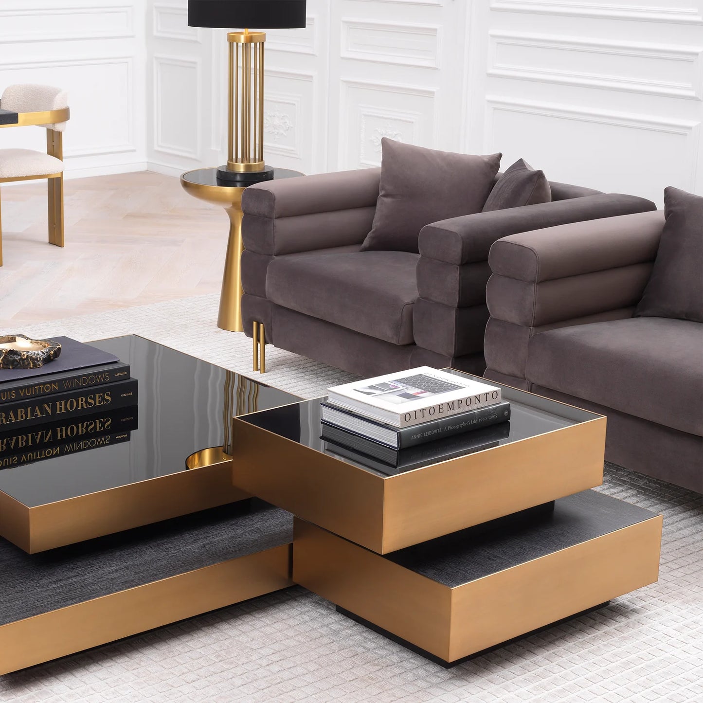 Krēsls York Eichholtz 112/97/69 cm Savona grey velvet | brushed brass finish legs - N1 Home