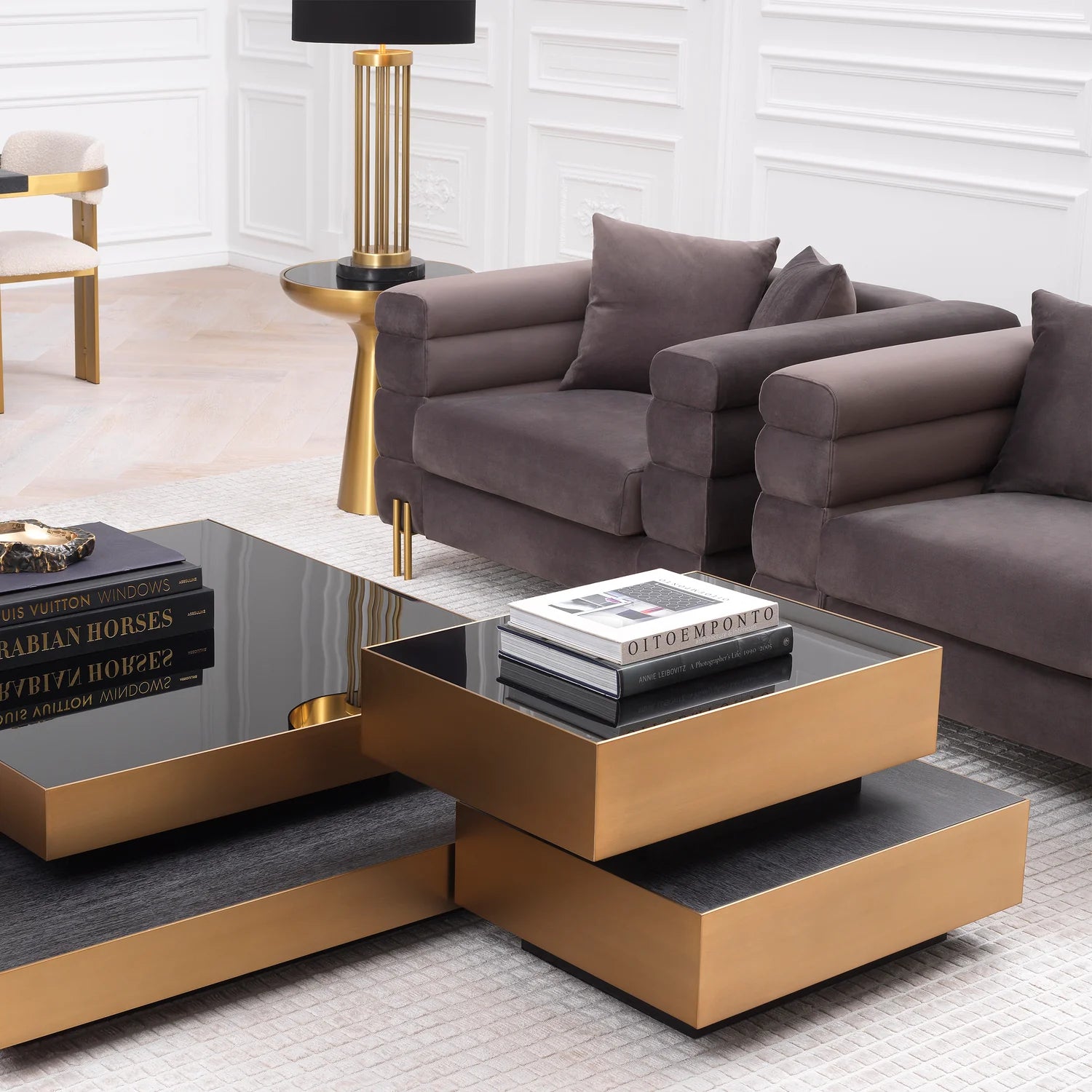 Krēsls York Eichholtz 112/97/69 cm Savona grey velvet | brushed brass finish legs - N1 Home