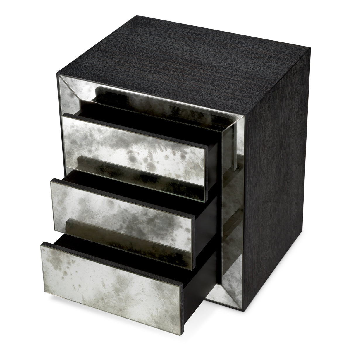 Naktsskapitis Bogart Eichholtz 58/46/68 cm Charcoal grey oak veneer/antique mirror glass