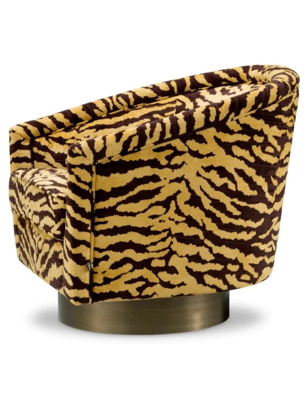 Krēsls Catene Eichholtz 80/80/76 cm Tigris brown | brushed brass finish swivel base - N1 Home