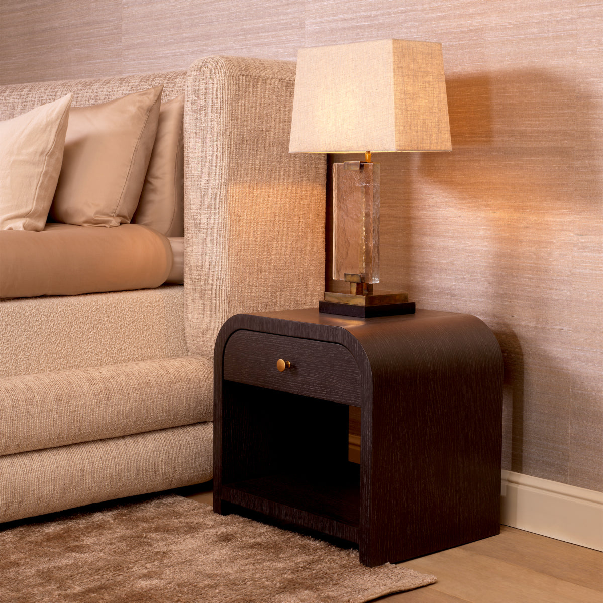 Naktsskapis Rhodes Eichholtz 60/46/55 cm Charcoal oak veneer/brushed brass finish