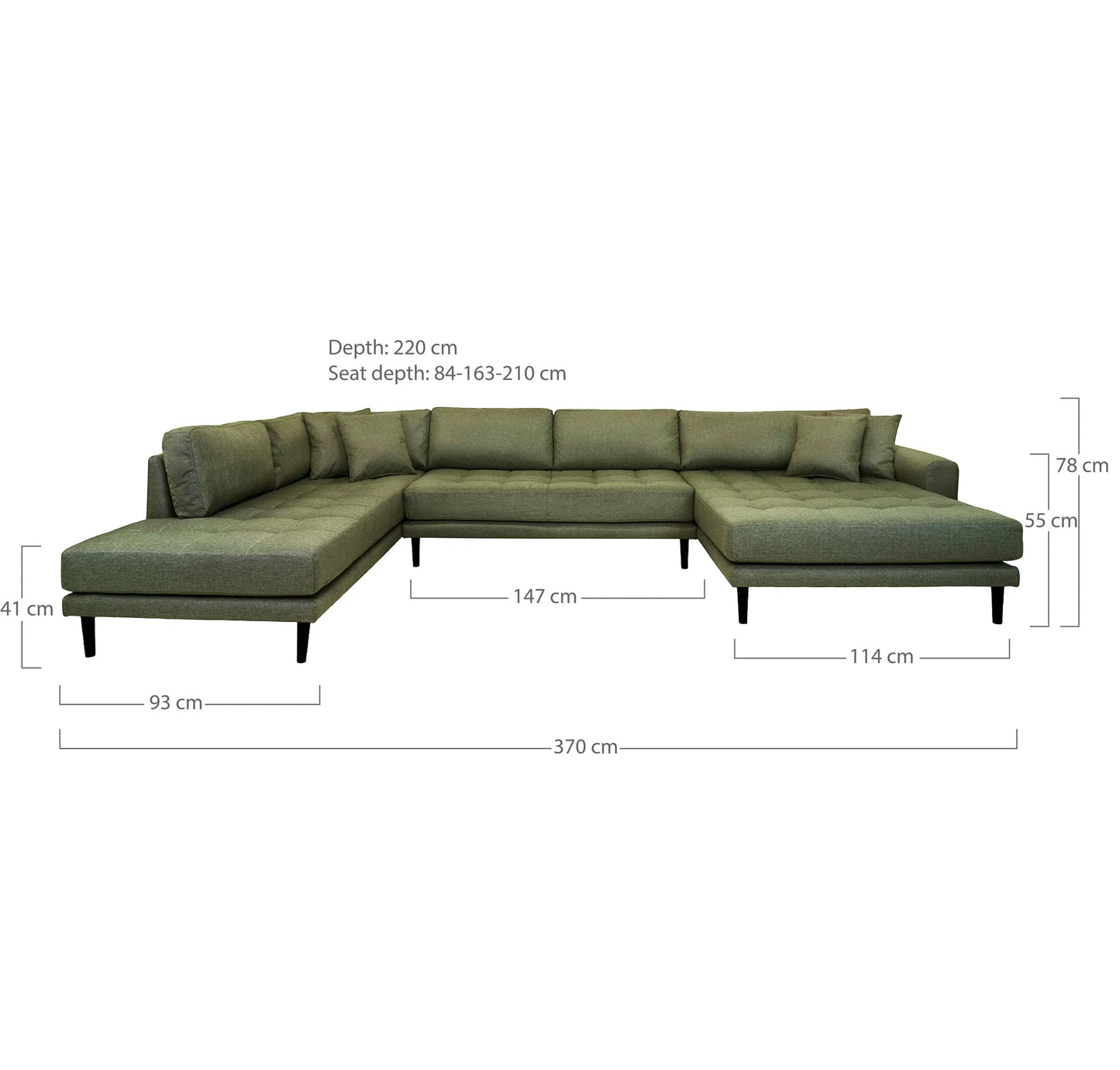Dīvāns Lito - U 370/220/76 cm olives