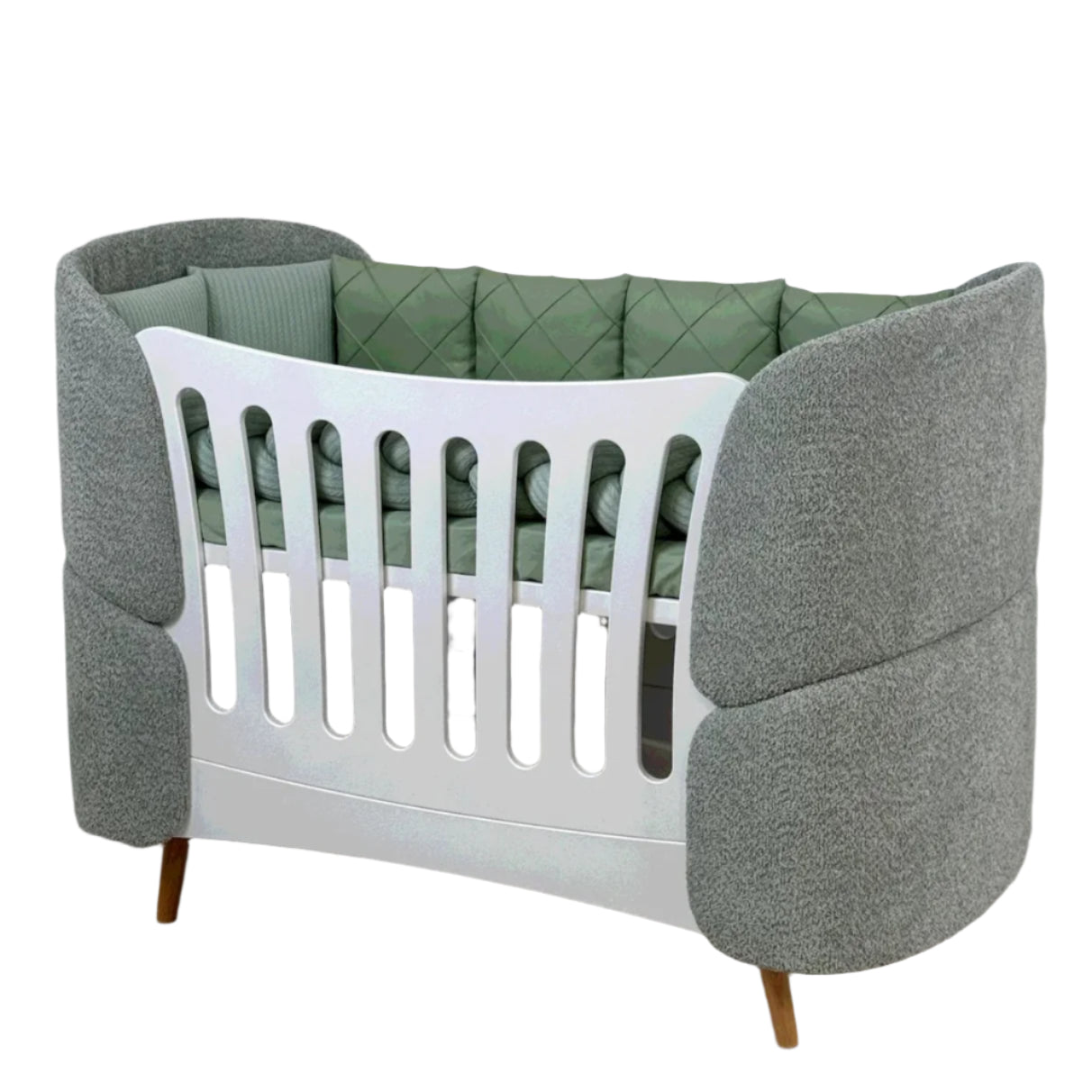 Ovāla bērnu gultiņa Transformers Fly Bed bukle 145/104/66 cm zaļa krāsa - N1 Home