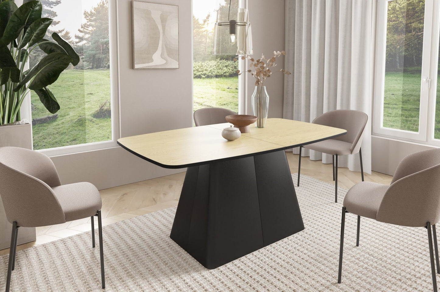 Galds Novaus 180-256/76/110 cm melns Pietra Grigia - N1 Home