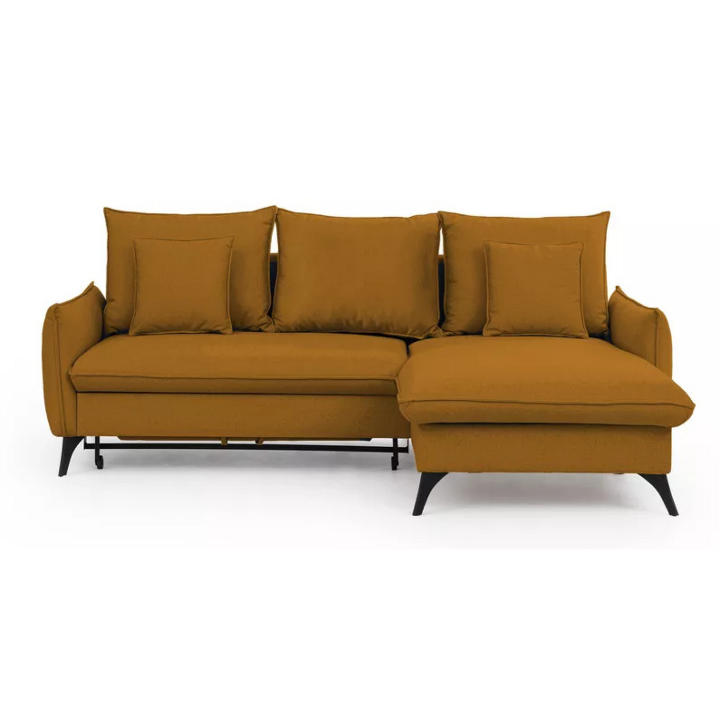 BIANOCA L-veida stūra dīvāns ar gulēšanas funkciju, ar konteineru, sinepes hidrofobs samts, kreisa/laba puse - N1 Home