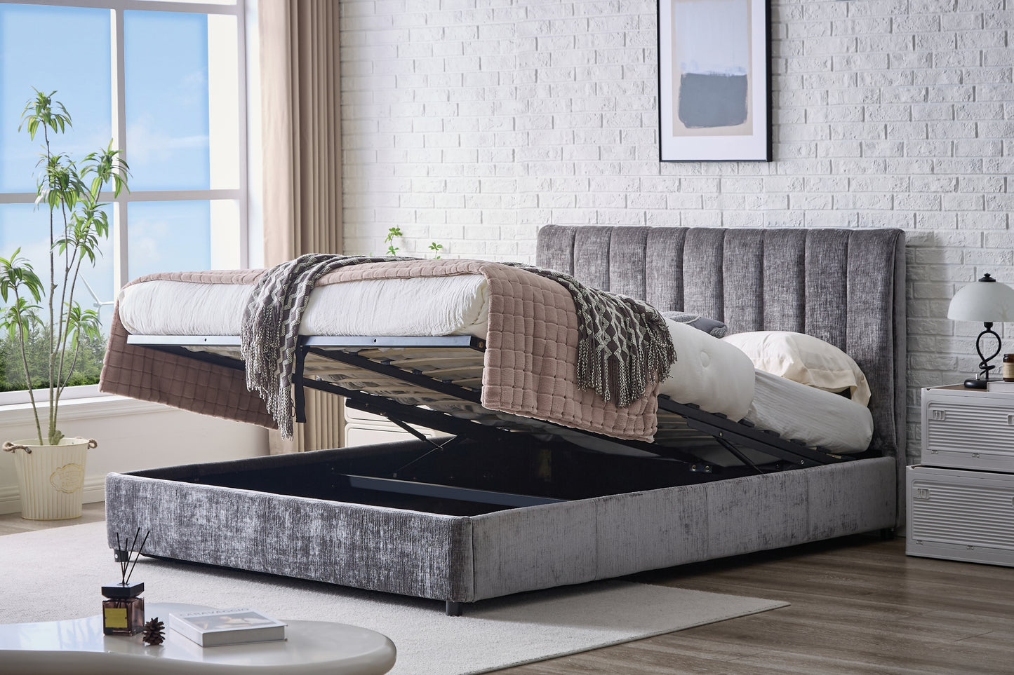 Gulta Milos šenīla audums 140*200,160*200,180*200 cm pelēks - N1 Home