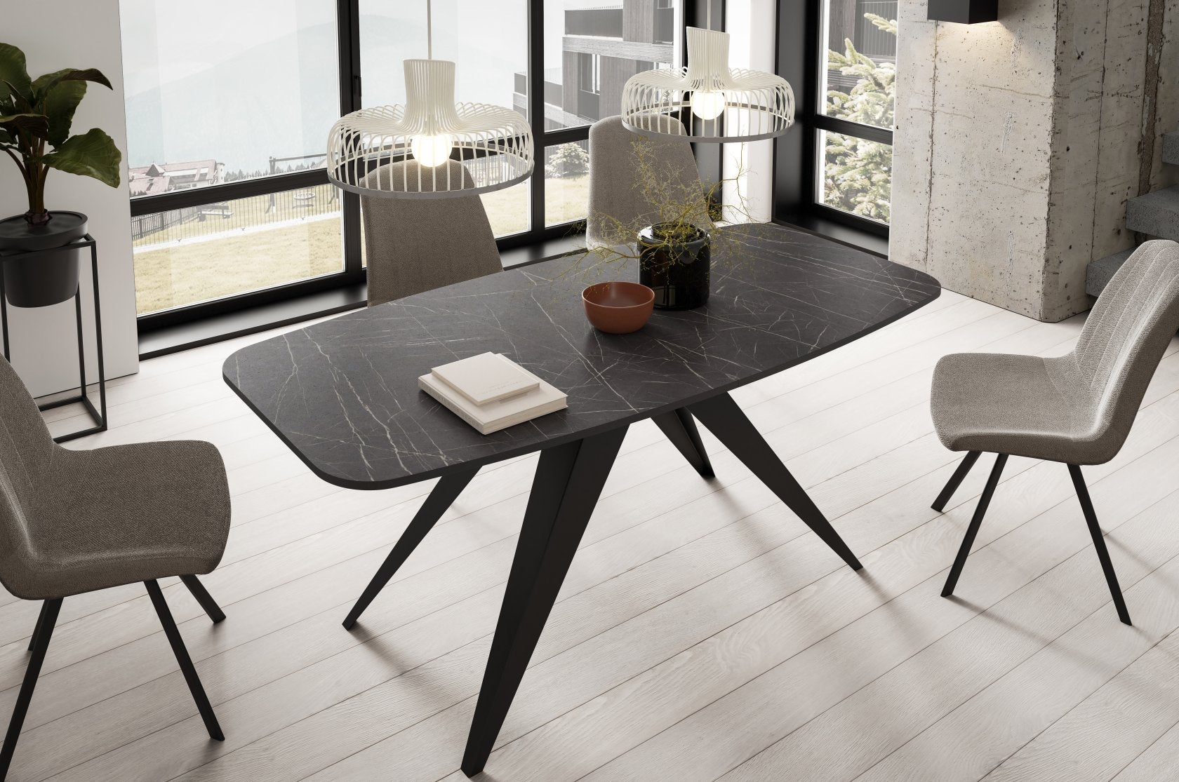 Galds Fery 76/160/80; 76/180/90 cm melns Pietra Grigio/kašmirs - N1 Home