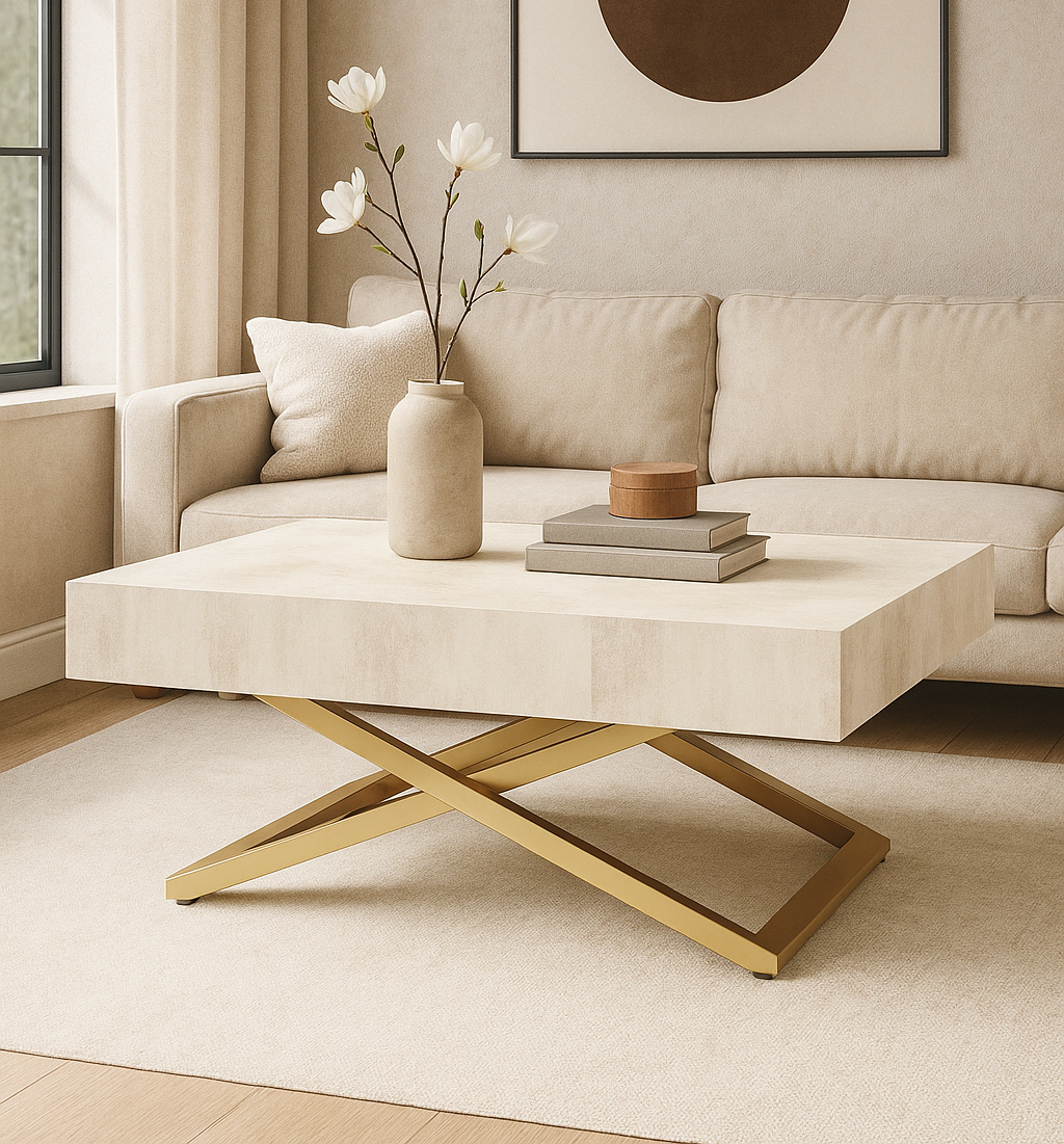 Galds Tiks U 27-80/120-200/80 cm balts hromix/zelts - N1 Home