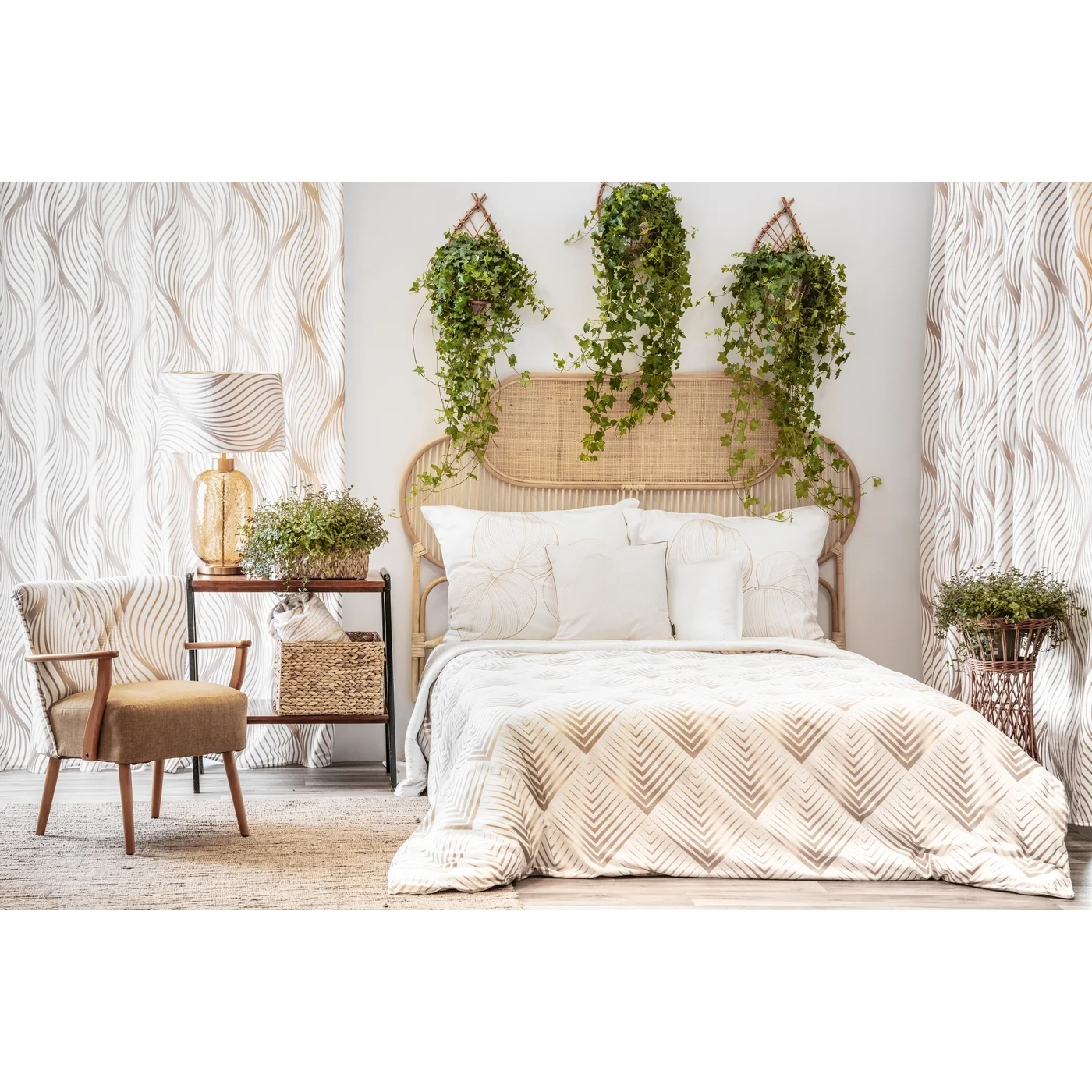 Glezna ar zelta ģeometrisku apdruku zelta rāmī Blan A 53/53 cm balts/zelts - N1 Home