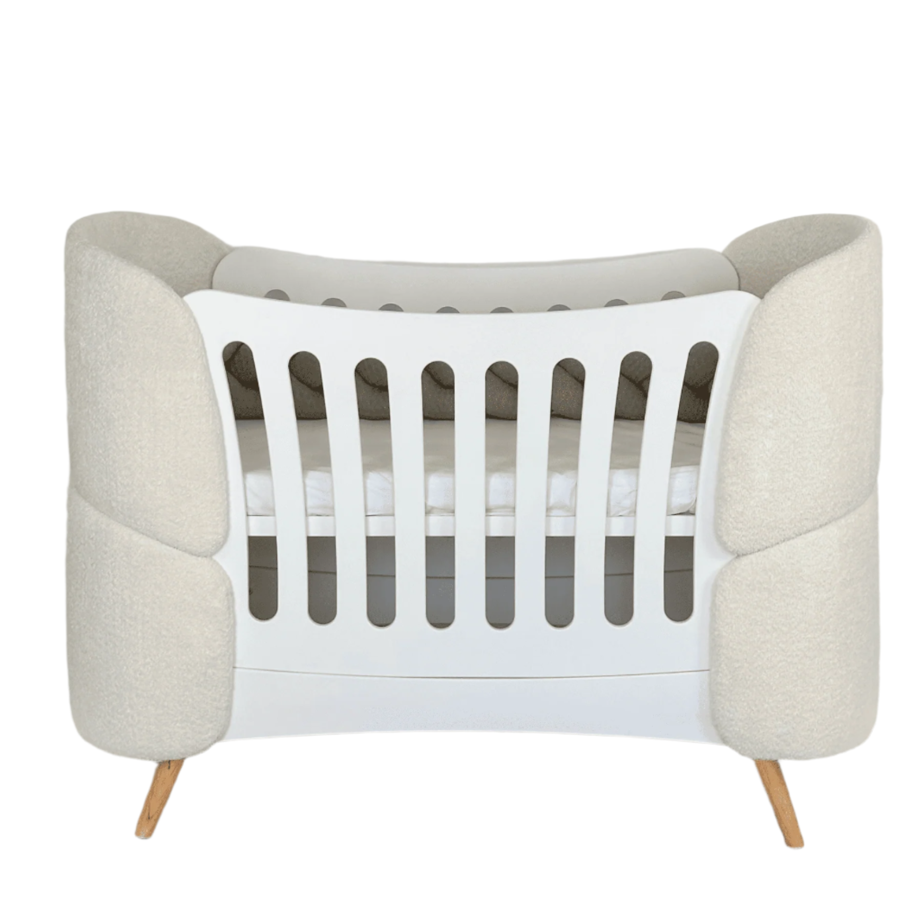 Ovāla bērnu gultiņa Transformers Fly Bed Boucle 145/104/66 cm balta bukle - N1 Home