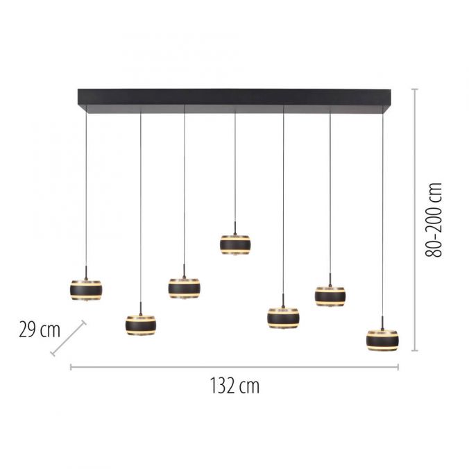 Piekaramā lampa PURE Falling Rings 200/22/132 cm melnā pērle / dimants