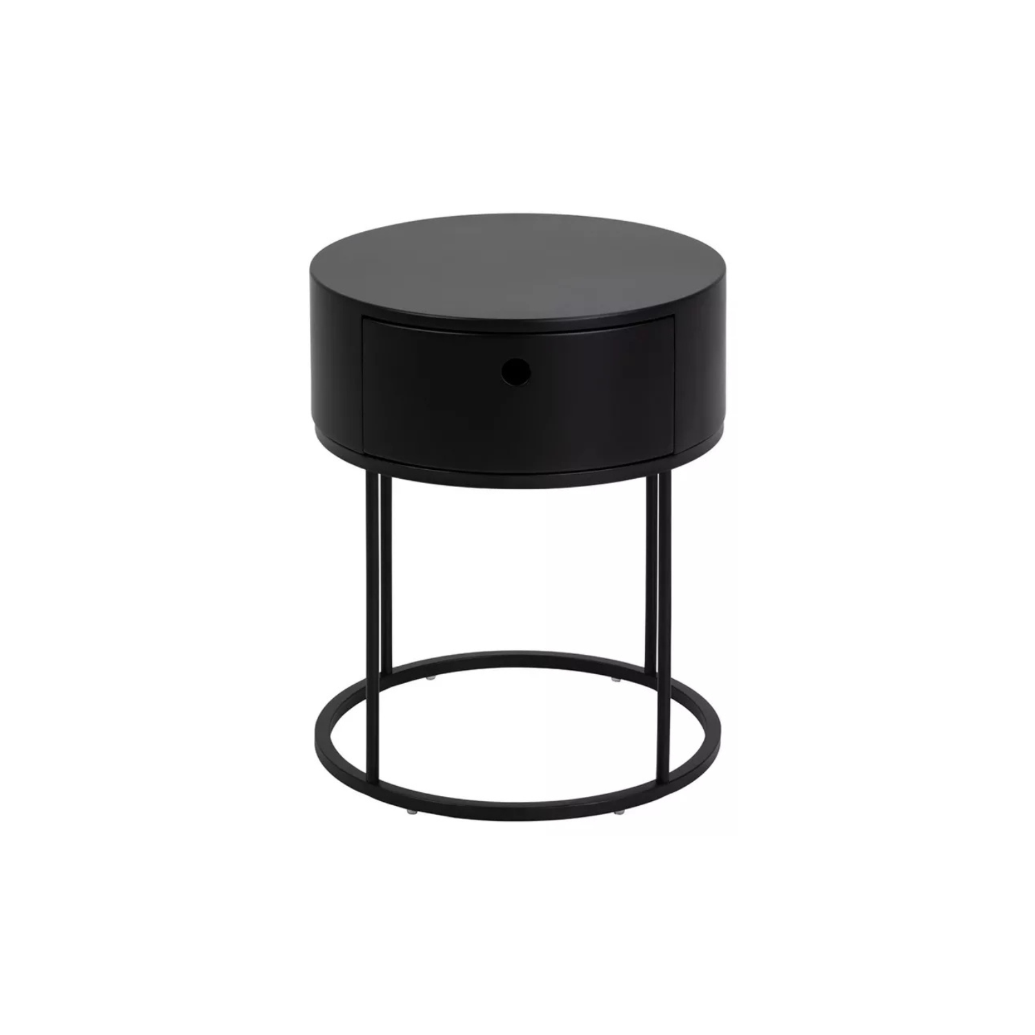 RAVA Apaļš melns naktsgaldiņš ar atvilktni - N1 Home