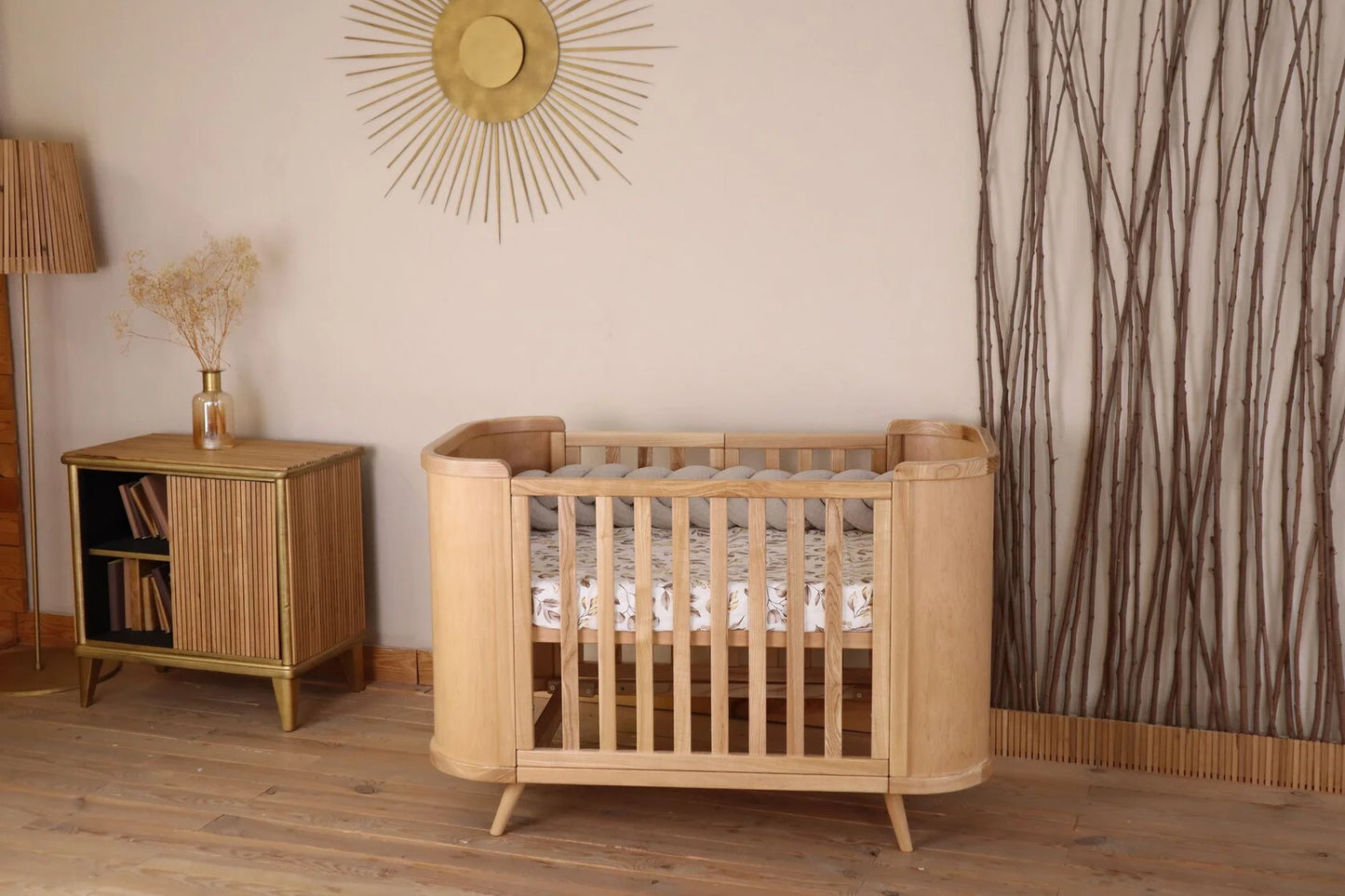 Gultiņa-transformers Boho ar kustīgu sienu 70/90-134 cm natural - N1 Home