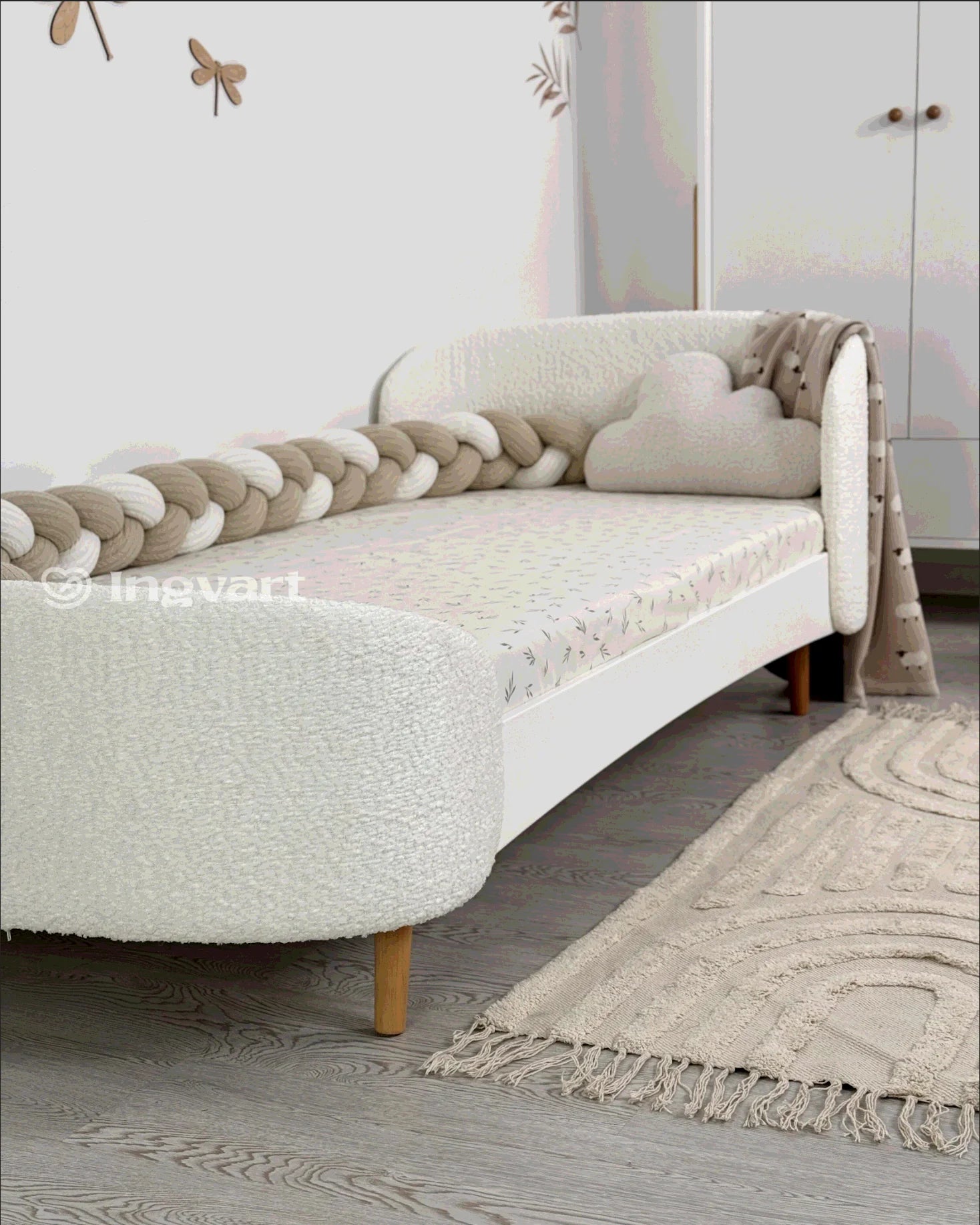 Ovāla pusaudžu gulta Fly Bed Teenage Boucle 80/168(183) cm 05 Coffee With Milk - N1 Home