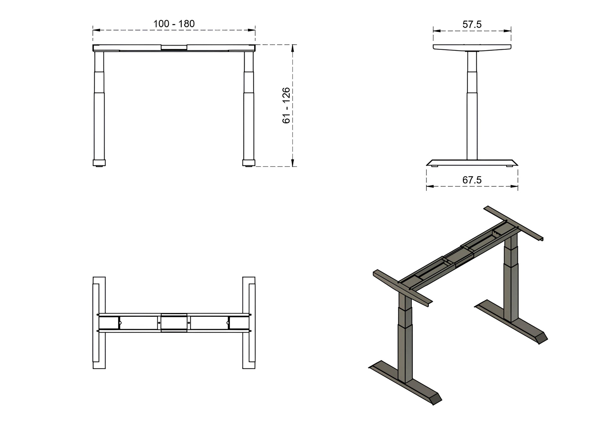 Galds Fino single 140/70 cm melns/antracīts - N1 Home