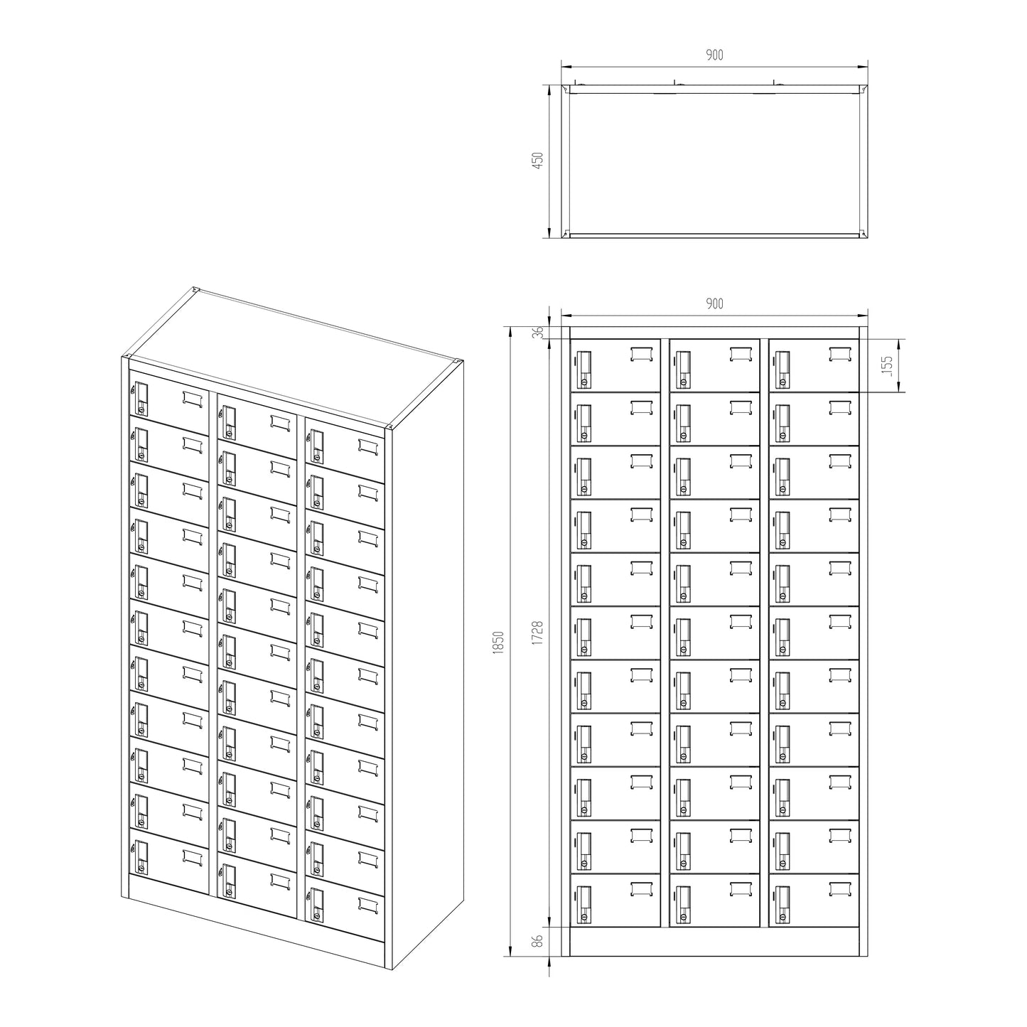 Skapis Oli 90/185/45 cm rieksts/antracīts - N1 Home