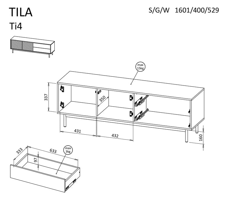 TV skapis Tilipa 160/40/52 cm kašmirs/ellots ozols
