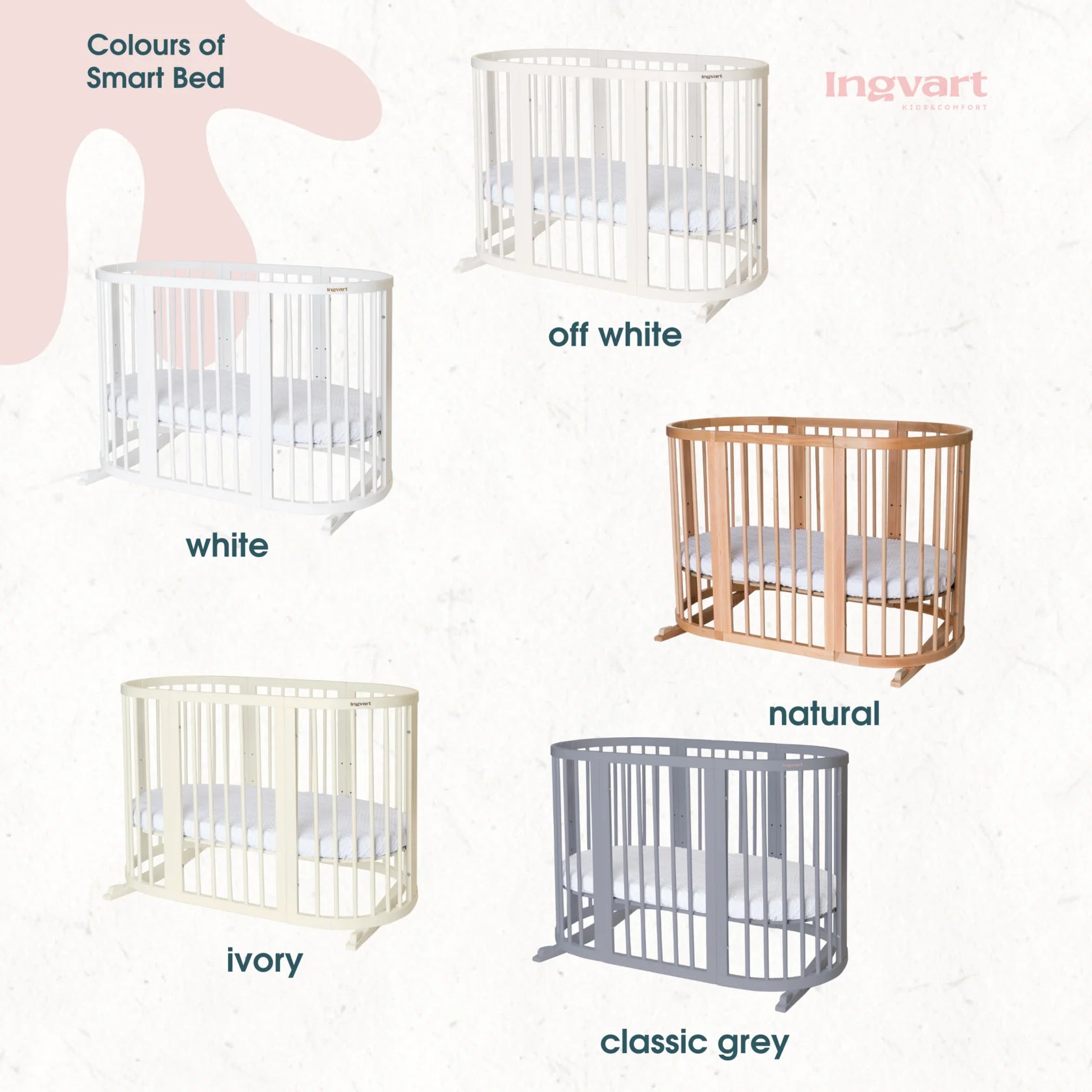 Ovāla bērnu gultiņa Transformers Smart Bed 7 in 1 82/75/60 cm dabīga krāsa - N1 Home