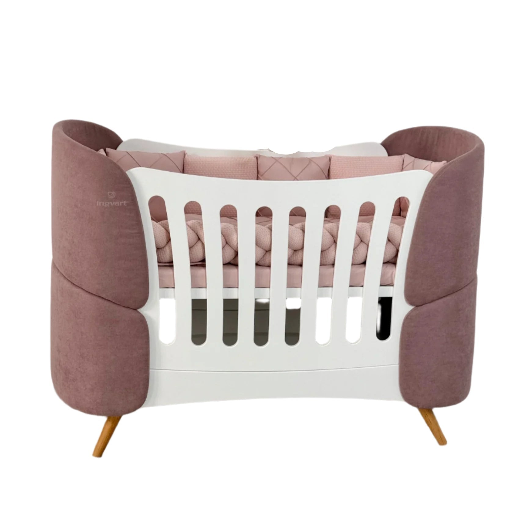 Ovāla bērnu gultiņa Transformers Fly Bed Velvet 145/104/66 cm rozā krāsa - N1 Home